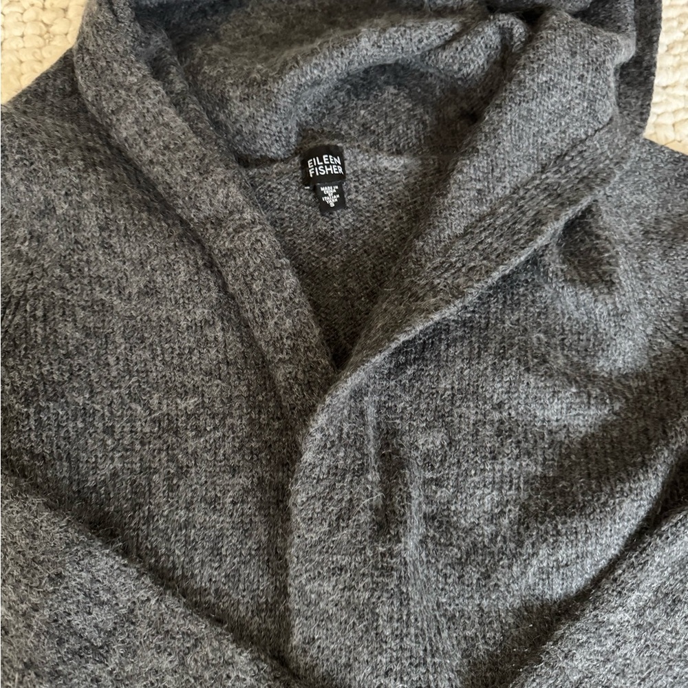 Eileen Fisher Gray Hoodie, With Rolled Hems, Wool and Mowhair, Size Small.
